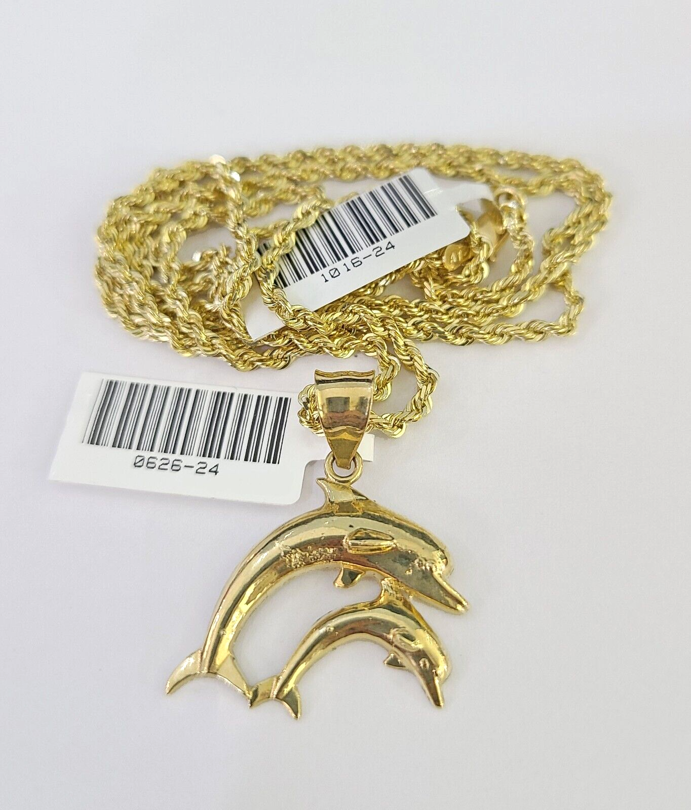 10k Solid Rope Chain 2mm Dolphin Pendant Charm Necklace SET 18-22" Ladies Yellow